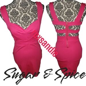 NWOT Sugar & Spice Hot Pink Cut Out Bodycon Dress Sweetheart Neckline - Large